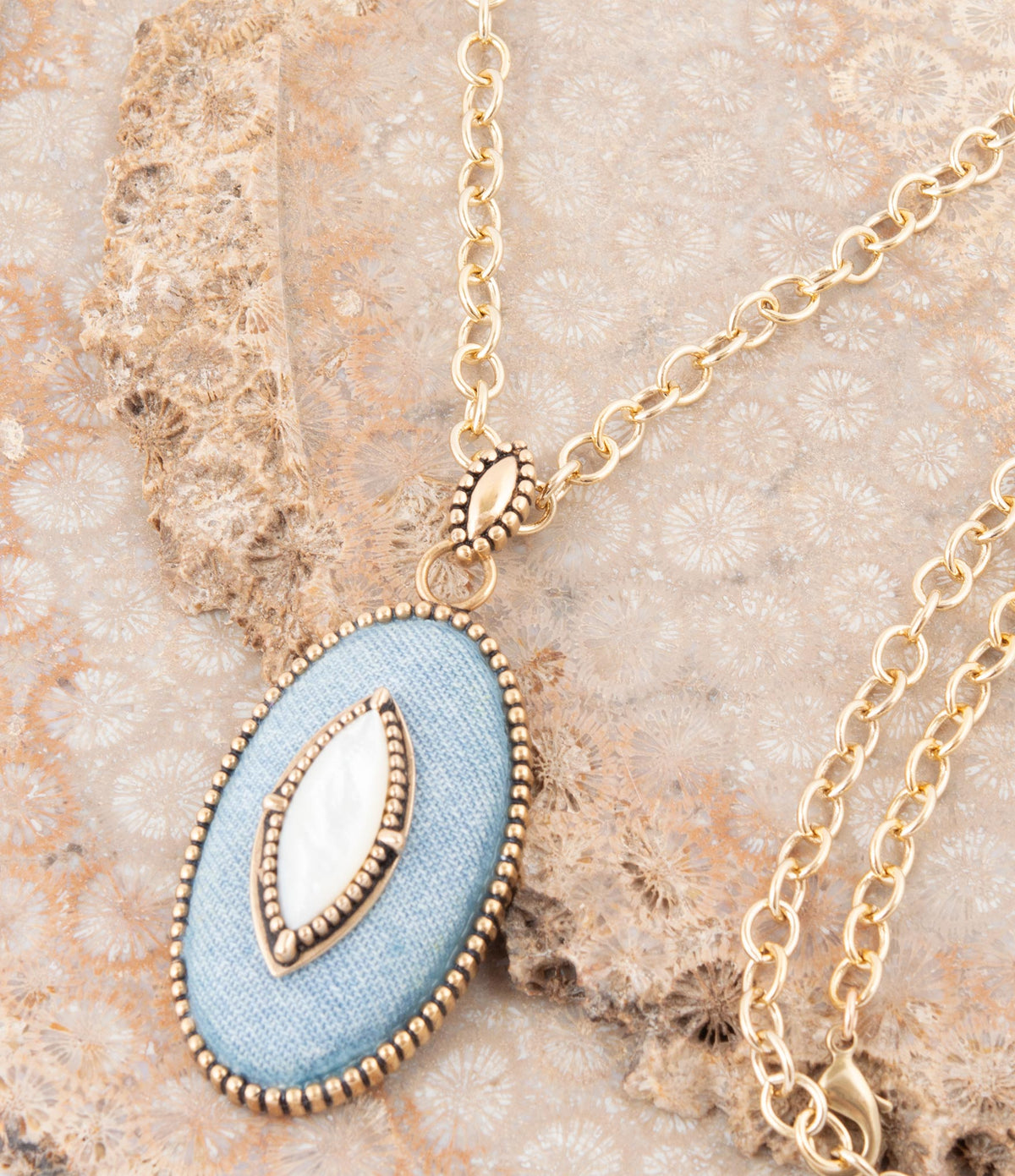 Blue Denim Mother of Pearl Necklace