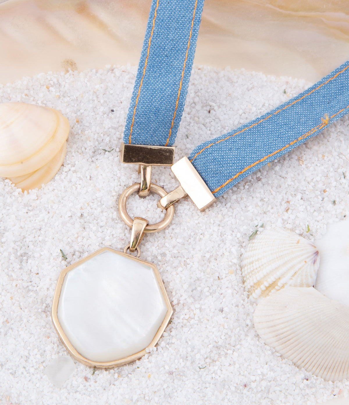 Blue Denim White Mother of Pearl Necklace