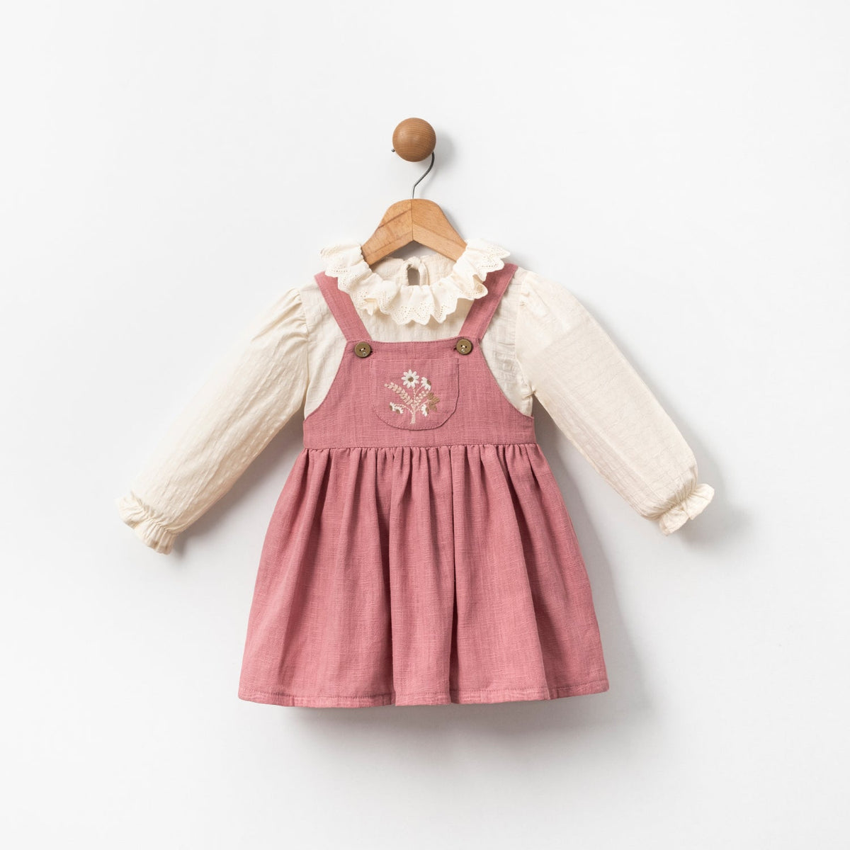 Dusty Rose Pinafore Dress & Blouse