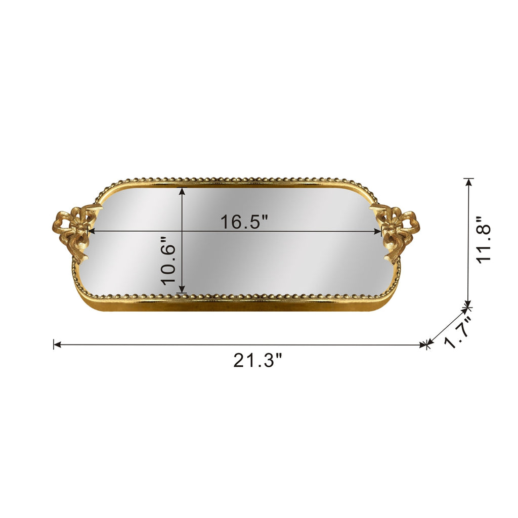 Ornate Gold Accent Tray with Mirrored Surface - Gold
