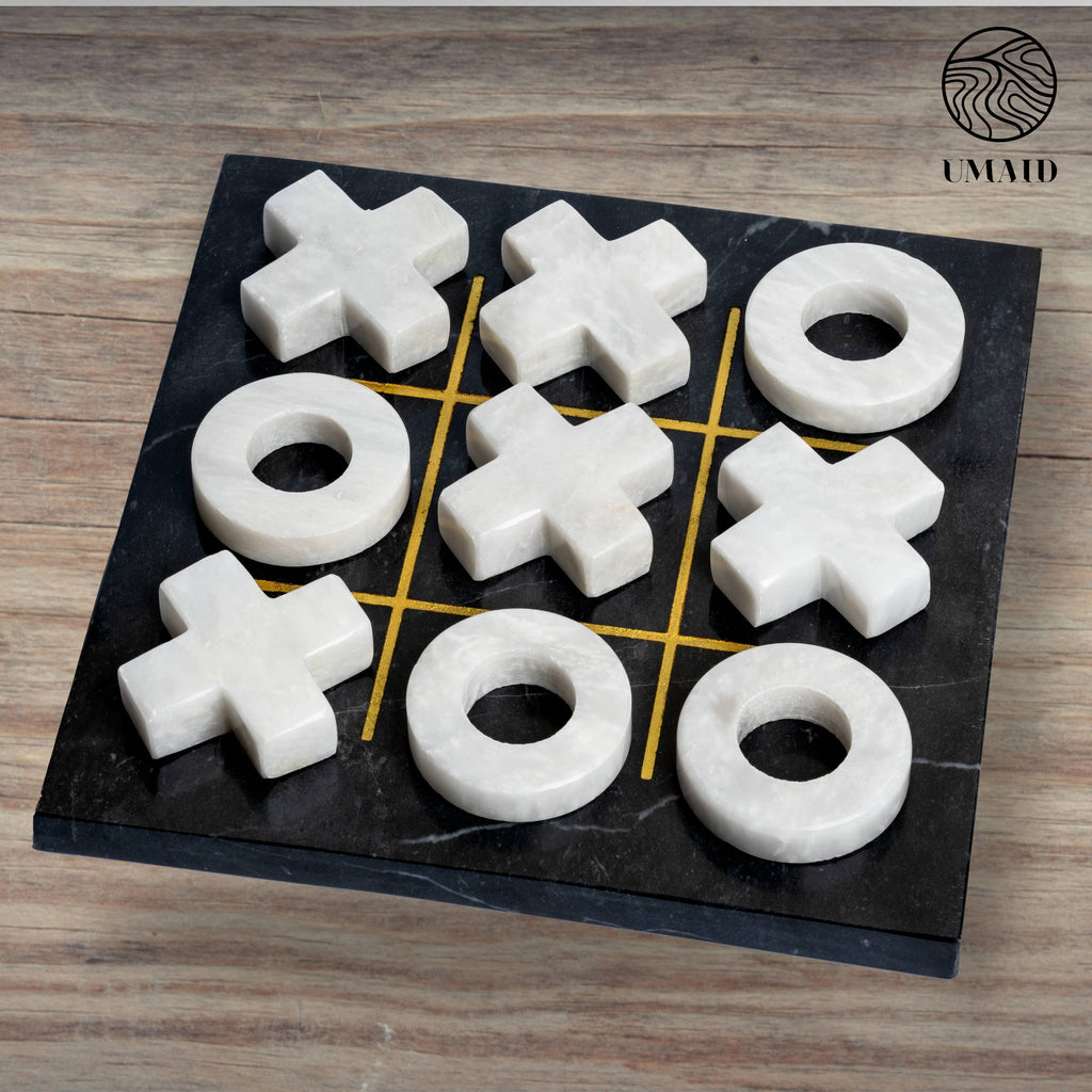 Marble Tic Tac Toe Game: Black & White