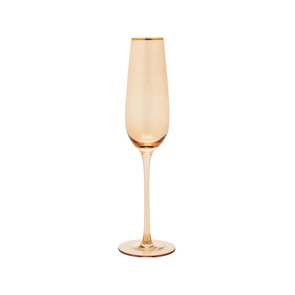 Kadra Kitchenware Vikko Decor VD-P8-AM Amber Champagne Flute Glass, 8.5 oz, Gold Rim Case of 24