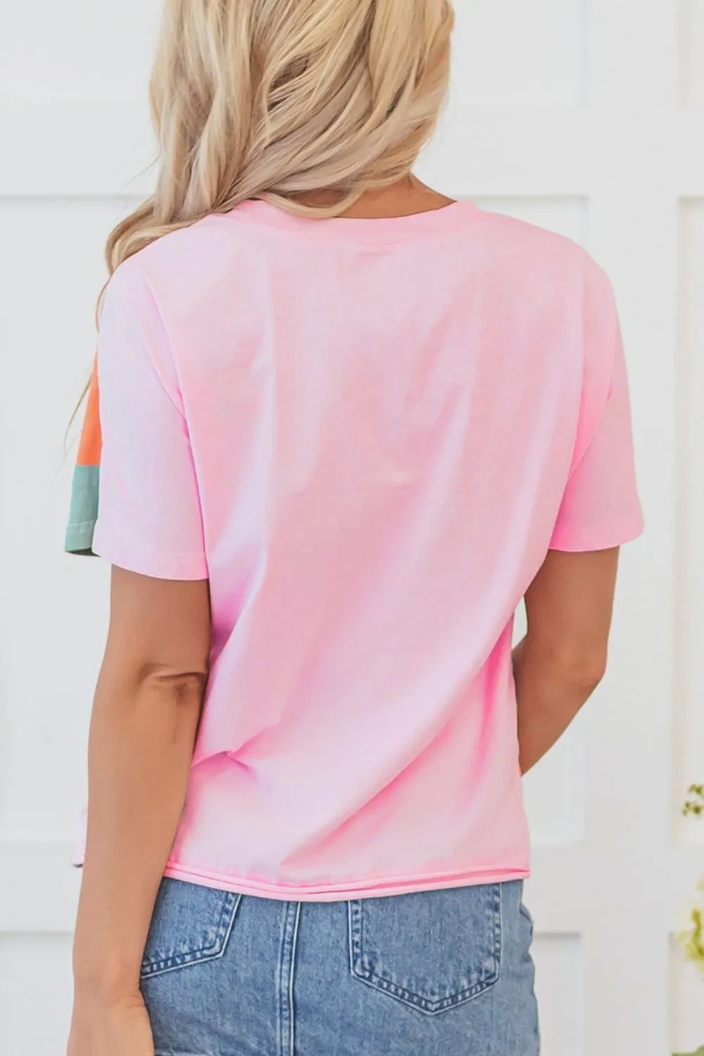 Color Block Round Neck Short Sleeve T Shirt
