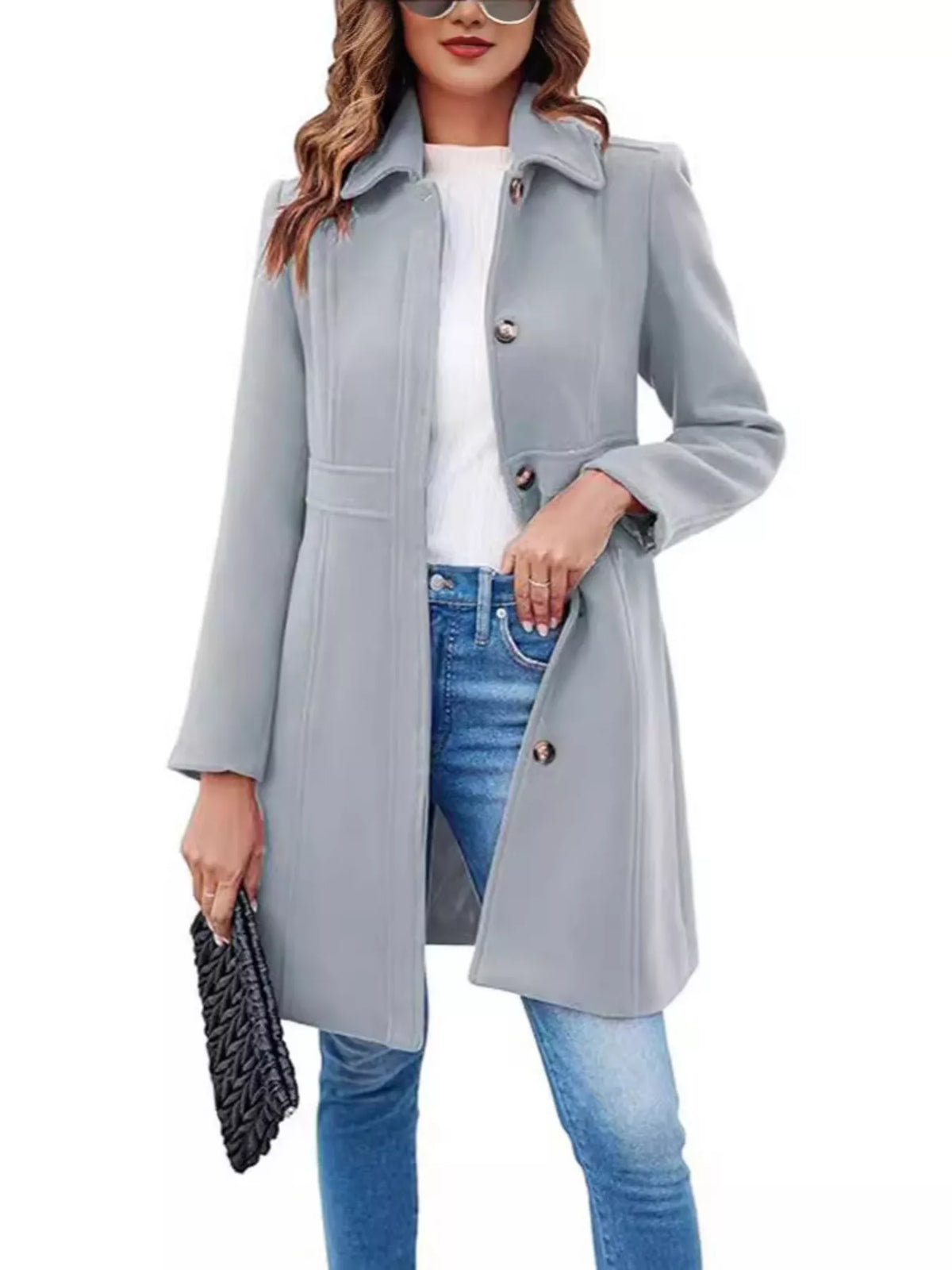 Button-Down Wool Blend Coat