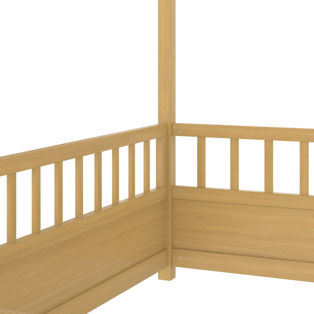 Twin Size Floor Wooden Bed with House Roof Frame - Pine