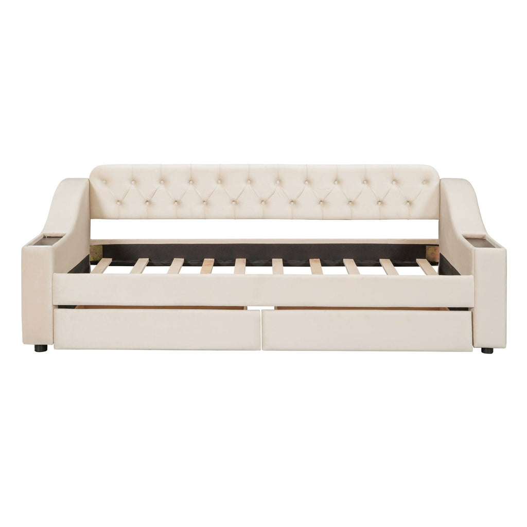 Upholstered Daybed With Storage Armrests And USB Port