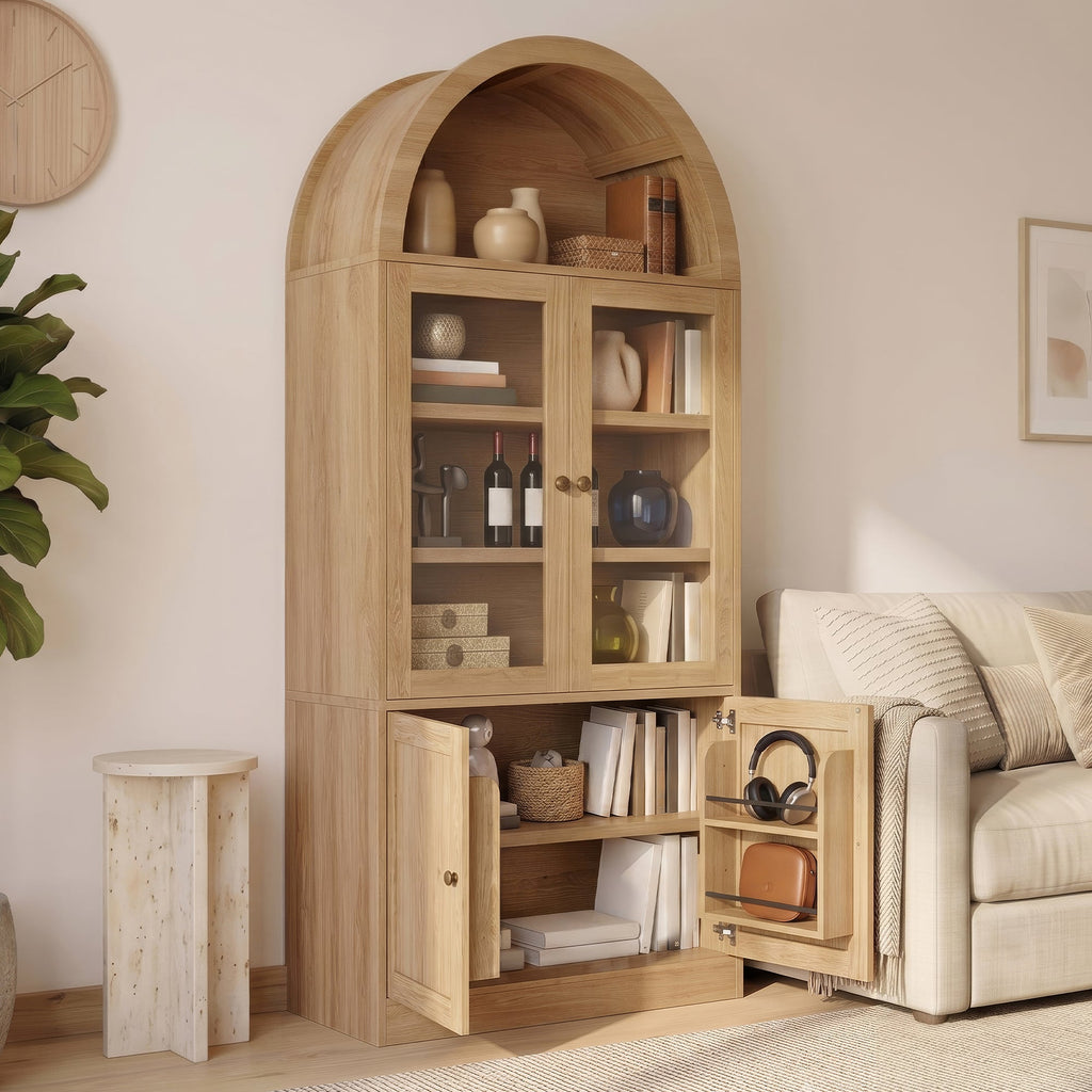 Tall Arched Storage Cabinet - Natural or White