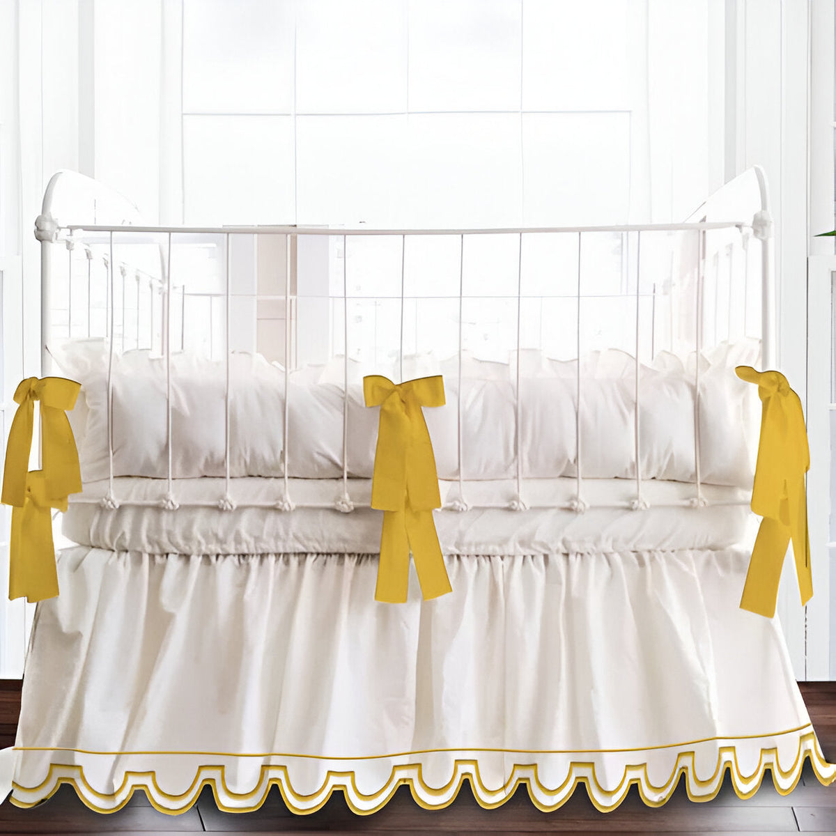 Scallop Embroidery Cotton Gathered Crib Skirt