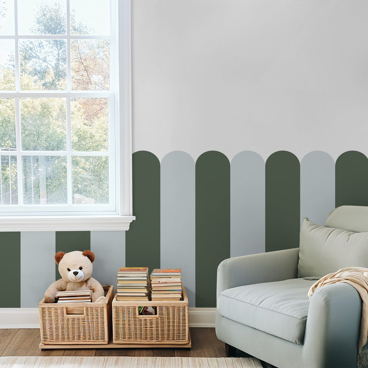 Playful Pickets (Green & Blue) Wallpaper