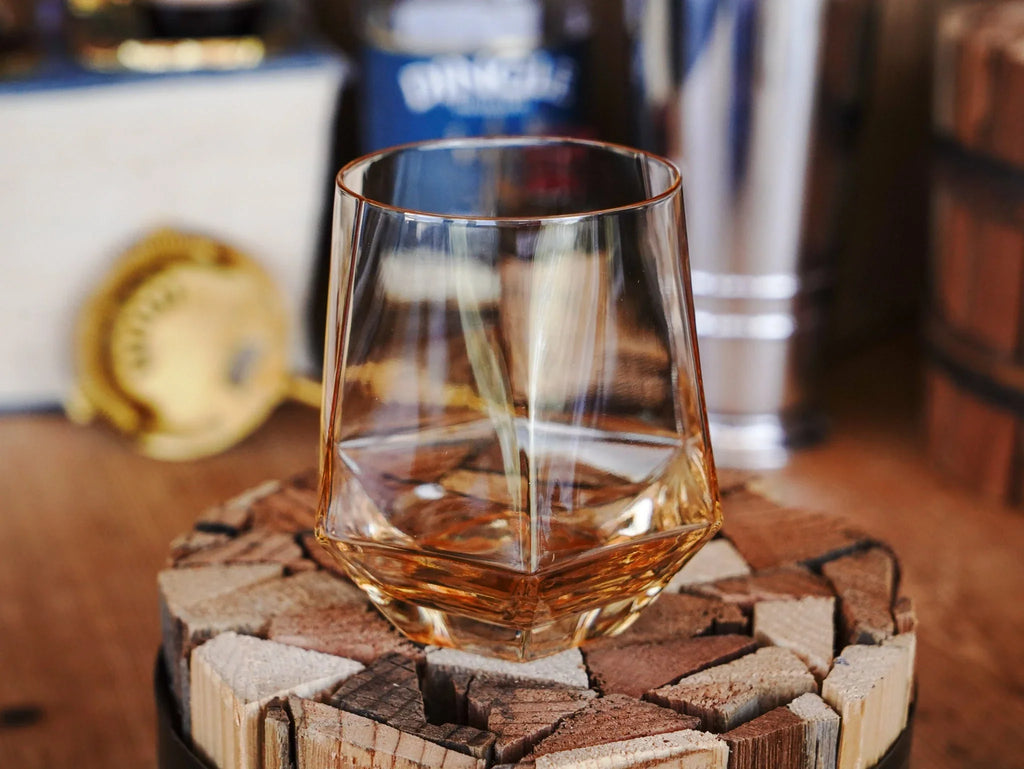 Amber Hued Diamond Vintage Styled Bourbon Glass