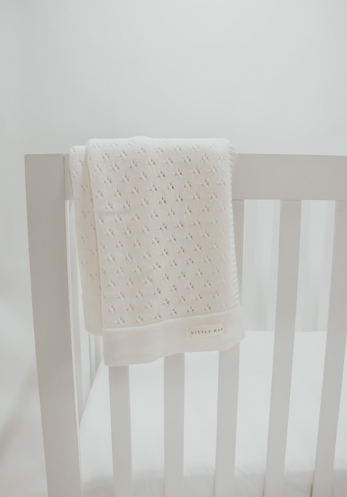 Vanilla White Pointelle Knit Blanket