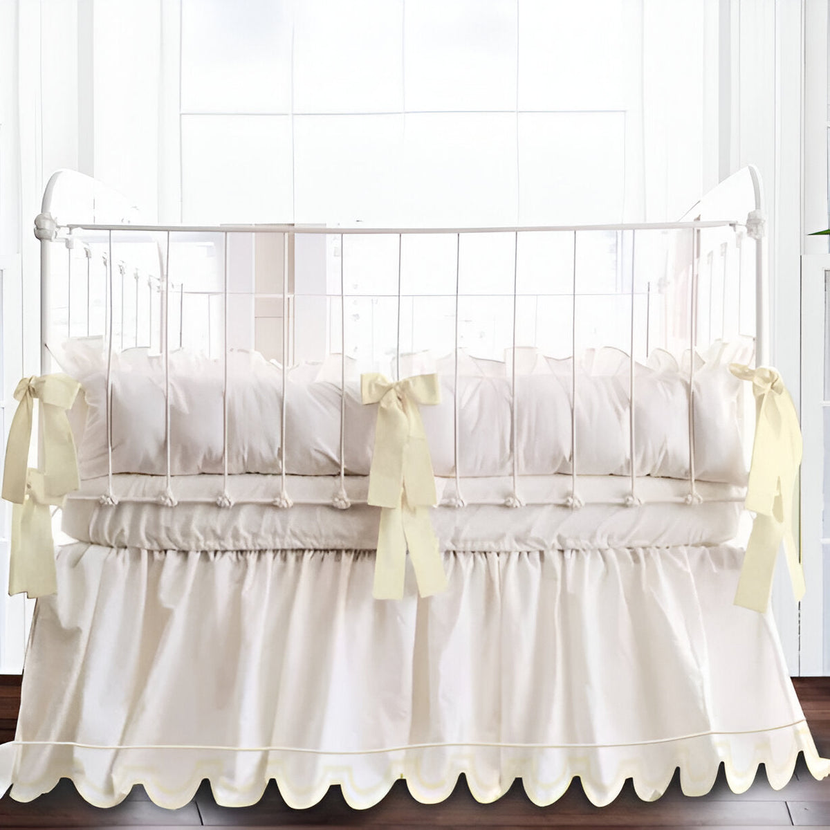 Scallop Embroidery Cotton Gathered Crib Skirt