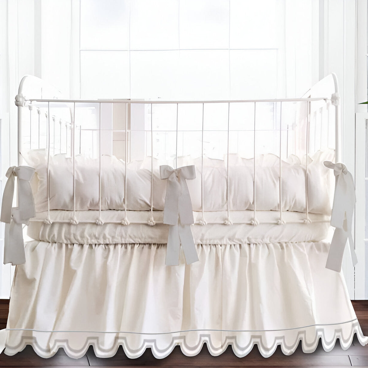 Scallop Embroidery Cotton Gathered Crib Skirt