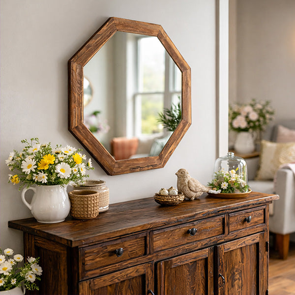 Octagon Wood Frame Mirror