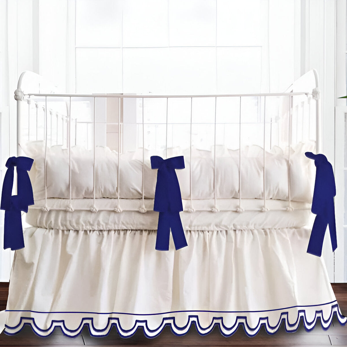 Scallop Embroidery Cotton Gathered Crib Skirt