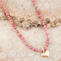 Pink Rhodonite and Bronze Heart Pendant Necklace