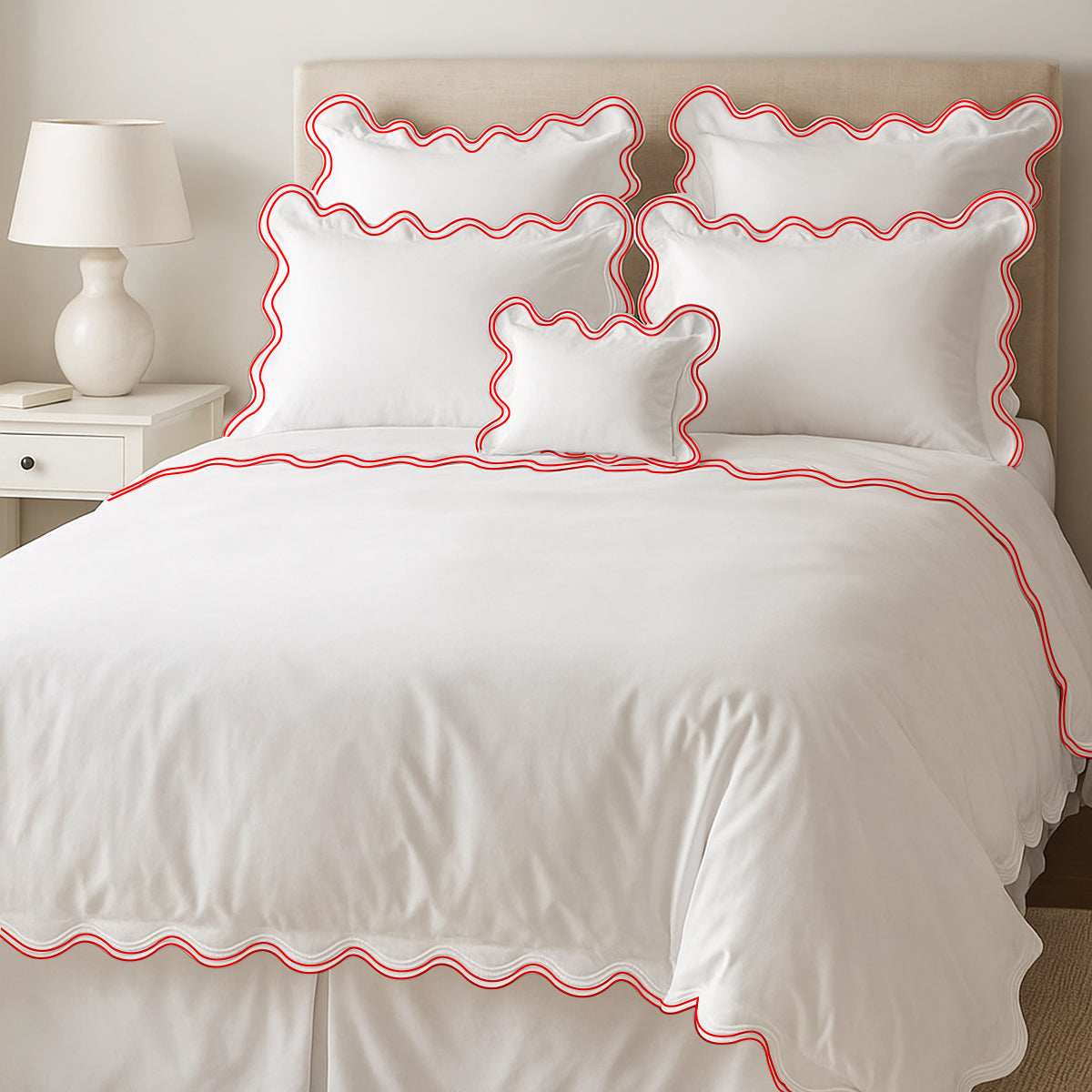 400TC Cotton Sateen Double Scalloped Duvet Cover Set