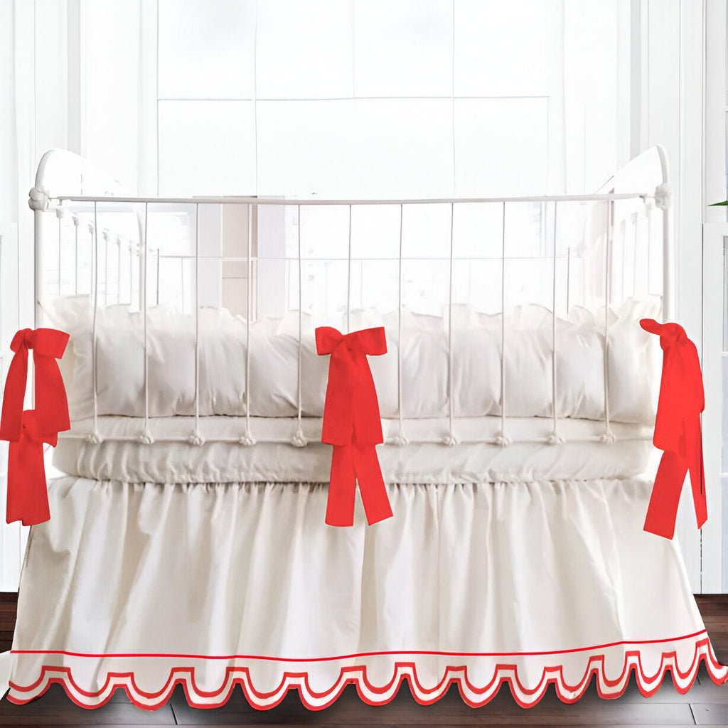 Scallop Embroidery Cotton Gathered Crib Skirt