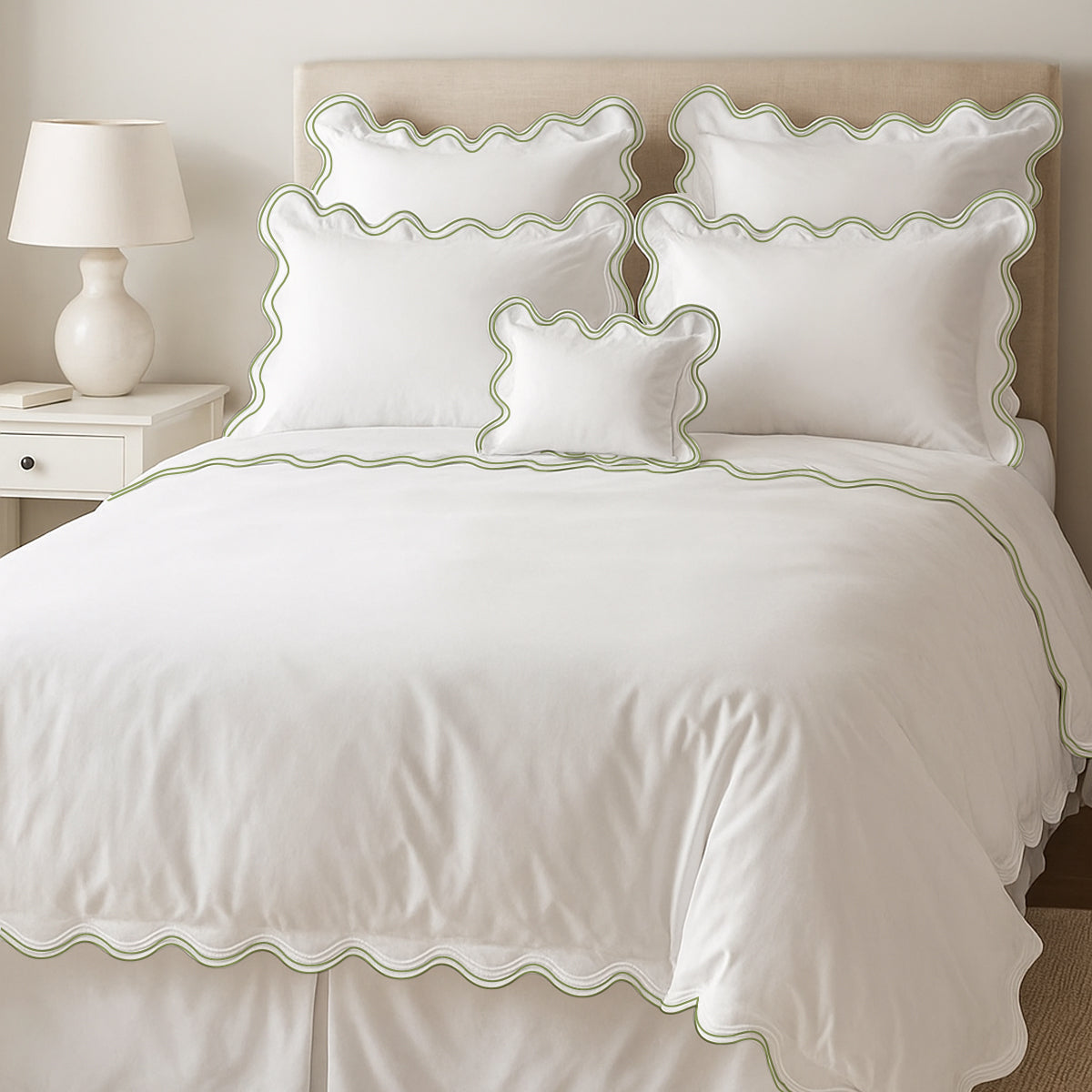 400TC Cotton Sateen Double Scalloped Duvet Cover Set