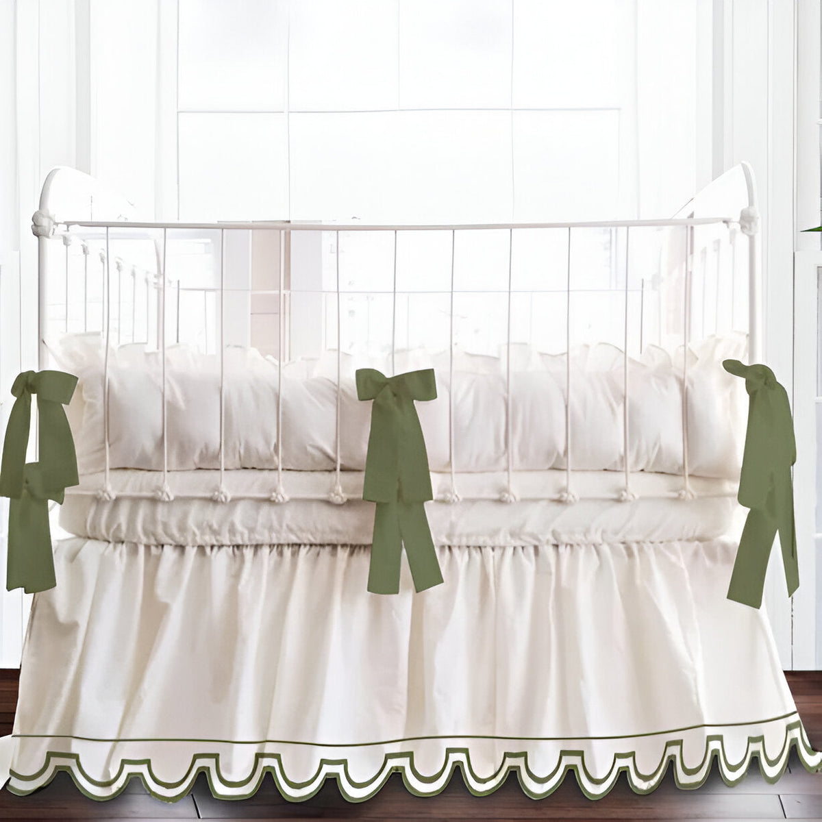 Scallop Embroidery Cotton Gathered Crib Skirt