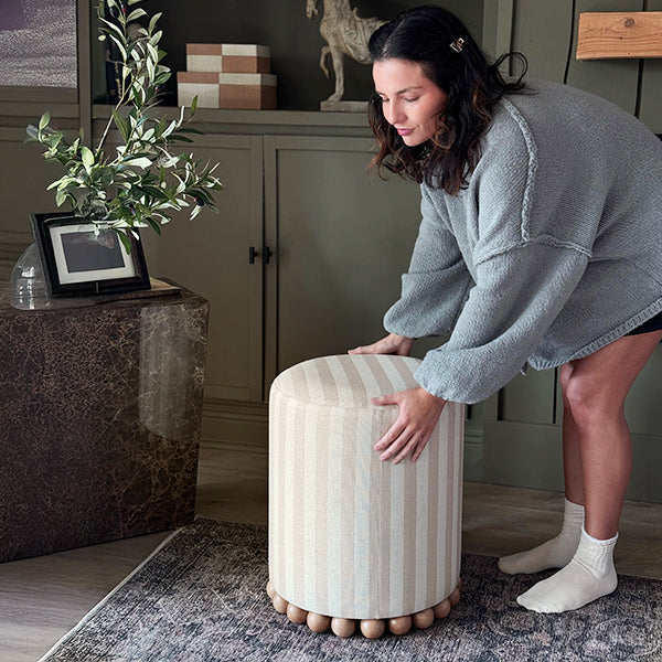 Striped Upholstered Stool Ottoman