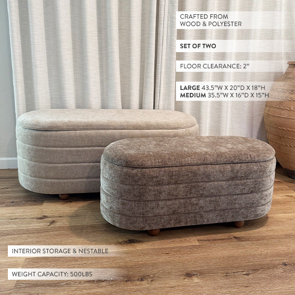 Upholstered Nesting Storage Bench, Set of 2
