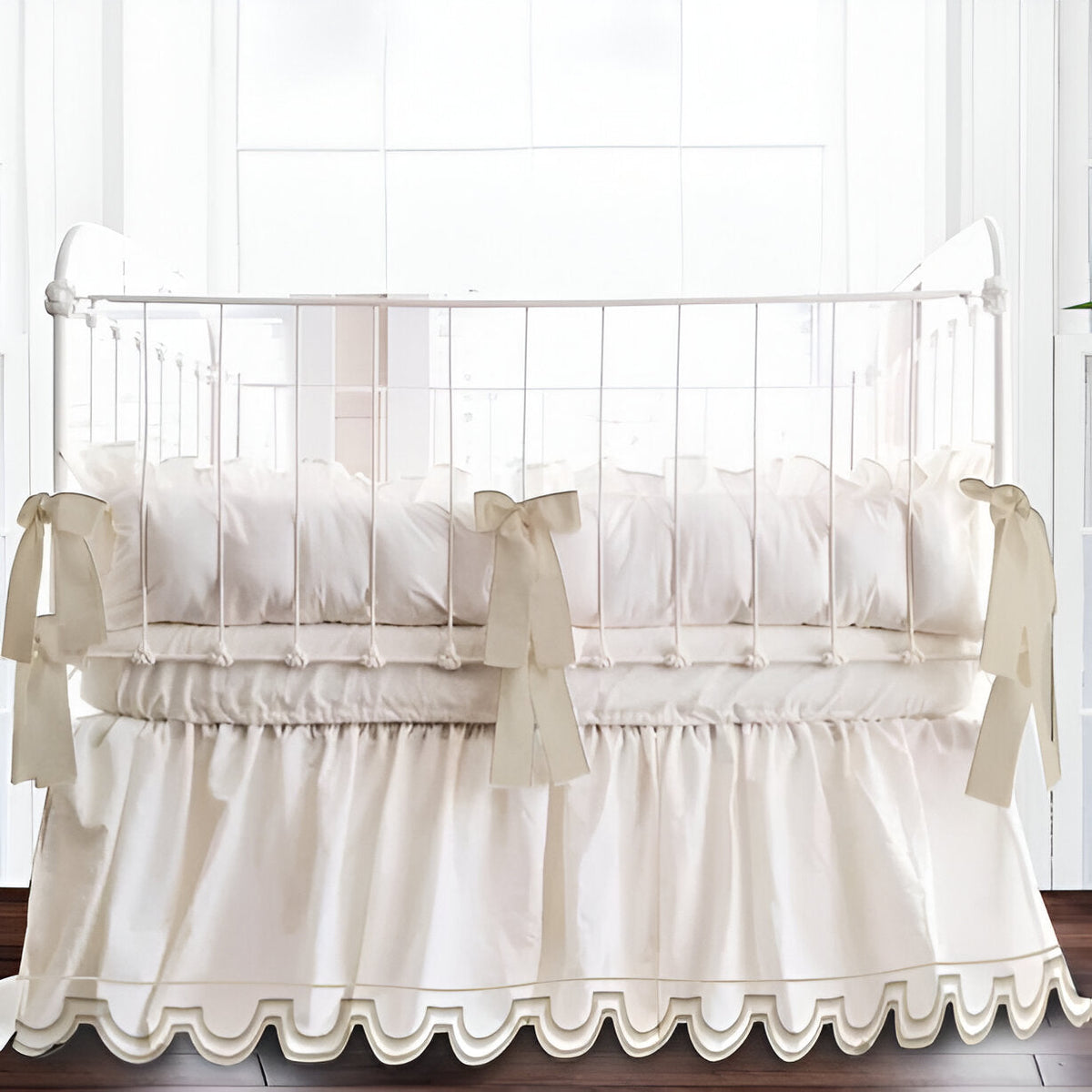Scallop Embroidery Cotton Gathered Crib Skirt
