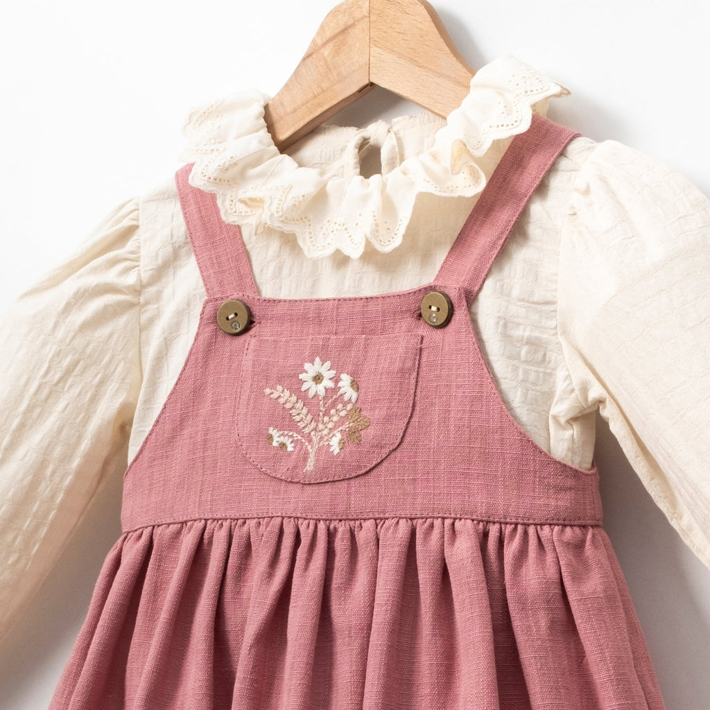 Dusty Rose Pinafore Dress & Blouse