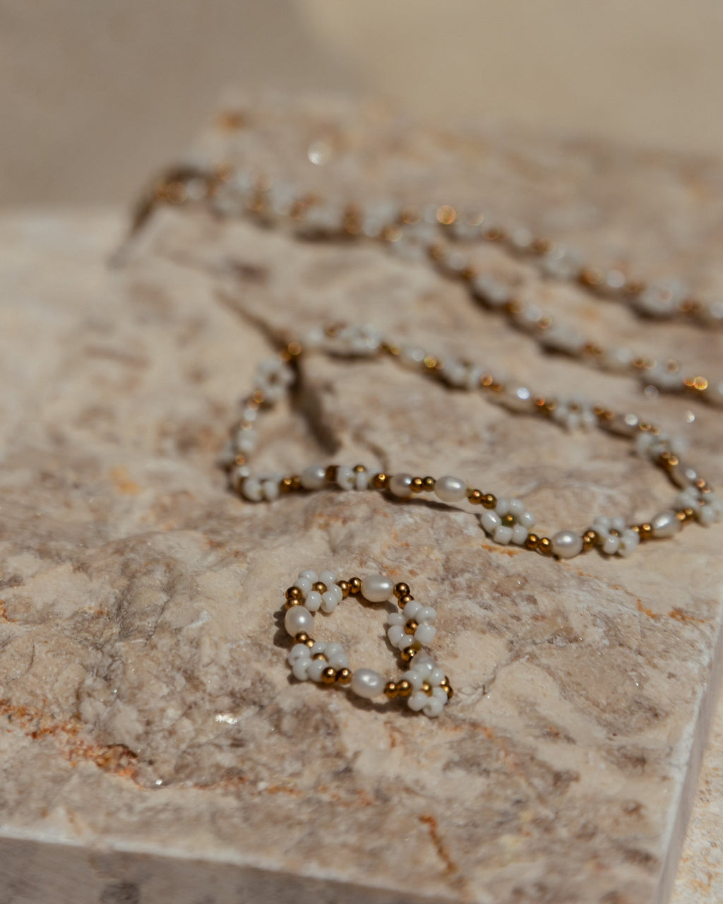 Freshwater Pearl and Flower Beaded Jewelry Set