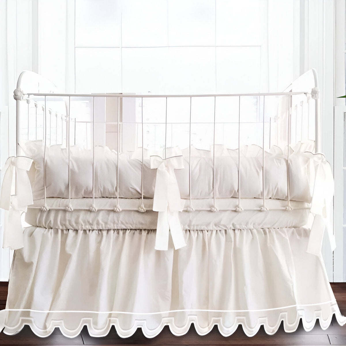 Scallop Embroidery Cotton Gathered Crib Skirt