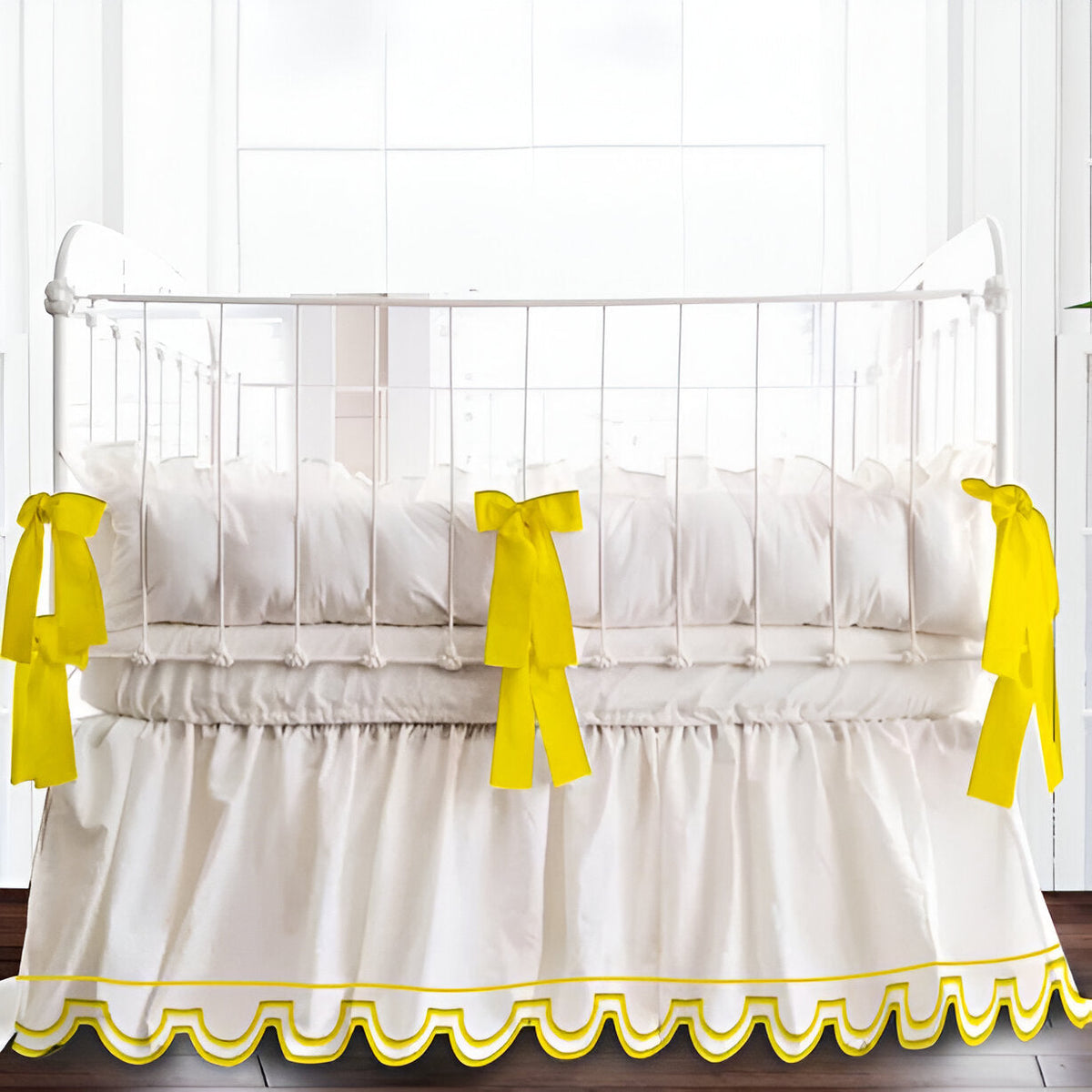 Scallop Embroidery Cotton Gathered Crib Skirt